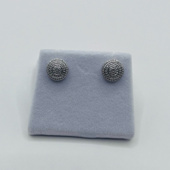Round Sterling Silver Studs with Diamond Accent - Picture 3 of 5